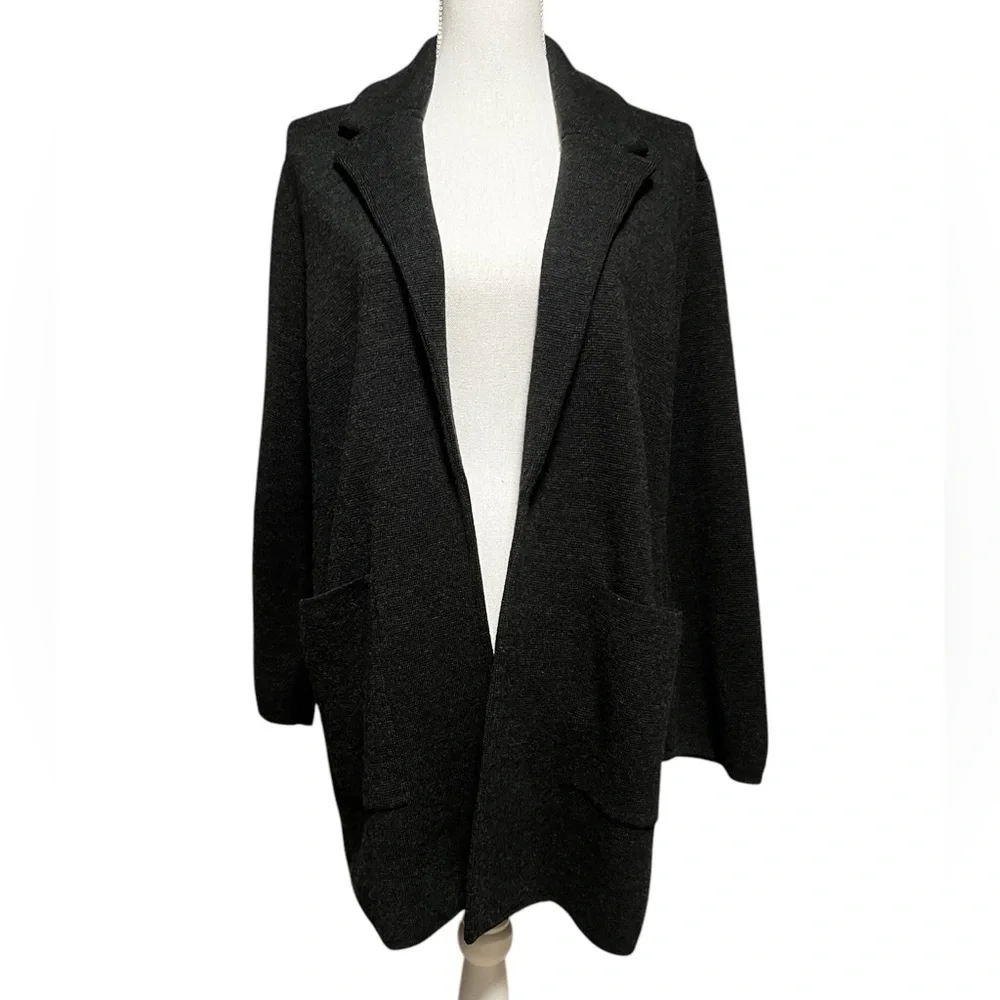 J. CREW WOMEN’S GRAY MERINO WOOL OPEN CARDIGAN SWEATER SIZE LARGE